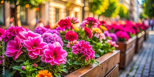 Wallpaper Mural Vibrant Pink Flowers in Streetside Planter Box - Macro Photography Torontodigital.ca
