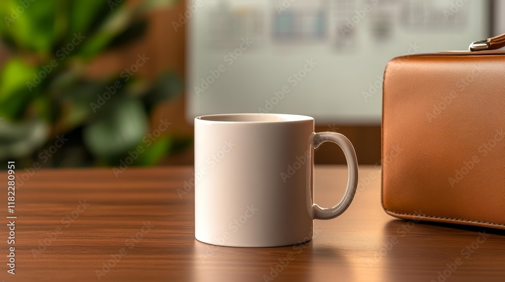 Minimalist White Mug with Business Background. Generative AI Minimalist White Mug with Business Background. Generative AI
