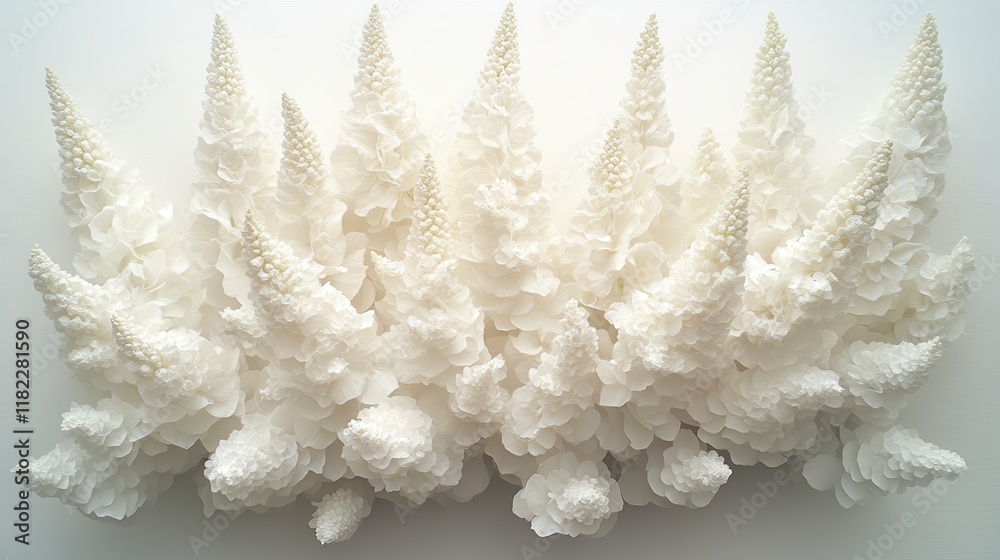Abstract white floral arrangement, resembling a miniature forest or coral reef. Abstract white floral arrangement, resembling a miniature forest or coral reef.