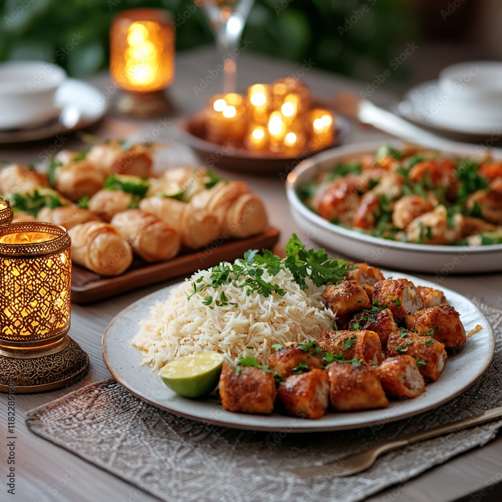 Ramadan Delicious Middle Eastern Dinner Rice Chicken Rolls and Pastries Ramadan Delicious Middle Eastern Dinner Rice Chicken Rolls and Pastries