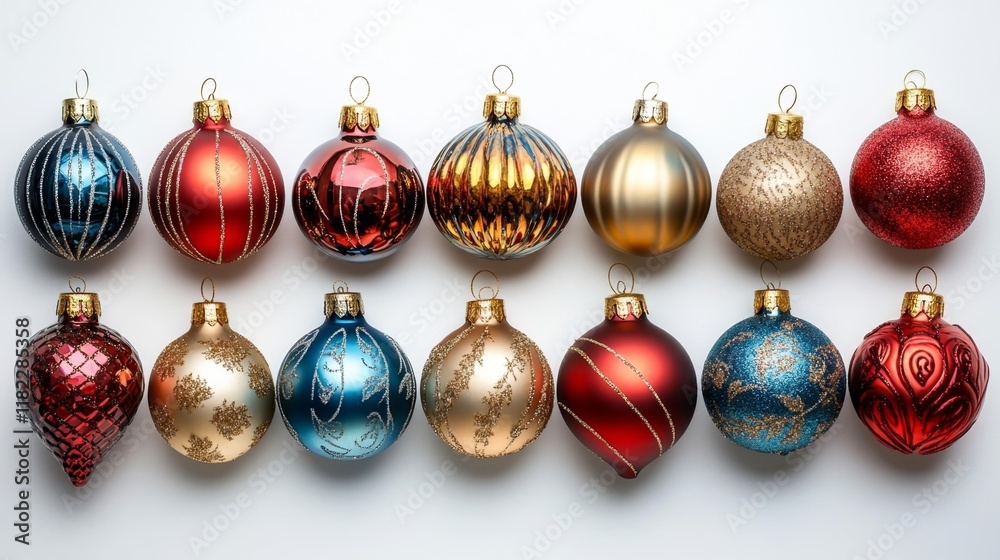 Elegant Christmas Ornament Collection on White Background. Generative AI Elegant Christmas Ornament Collection on White Background. Generative AI