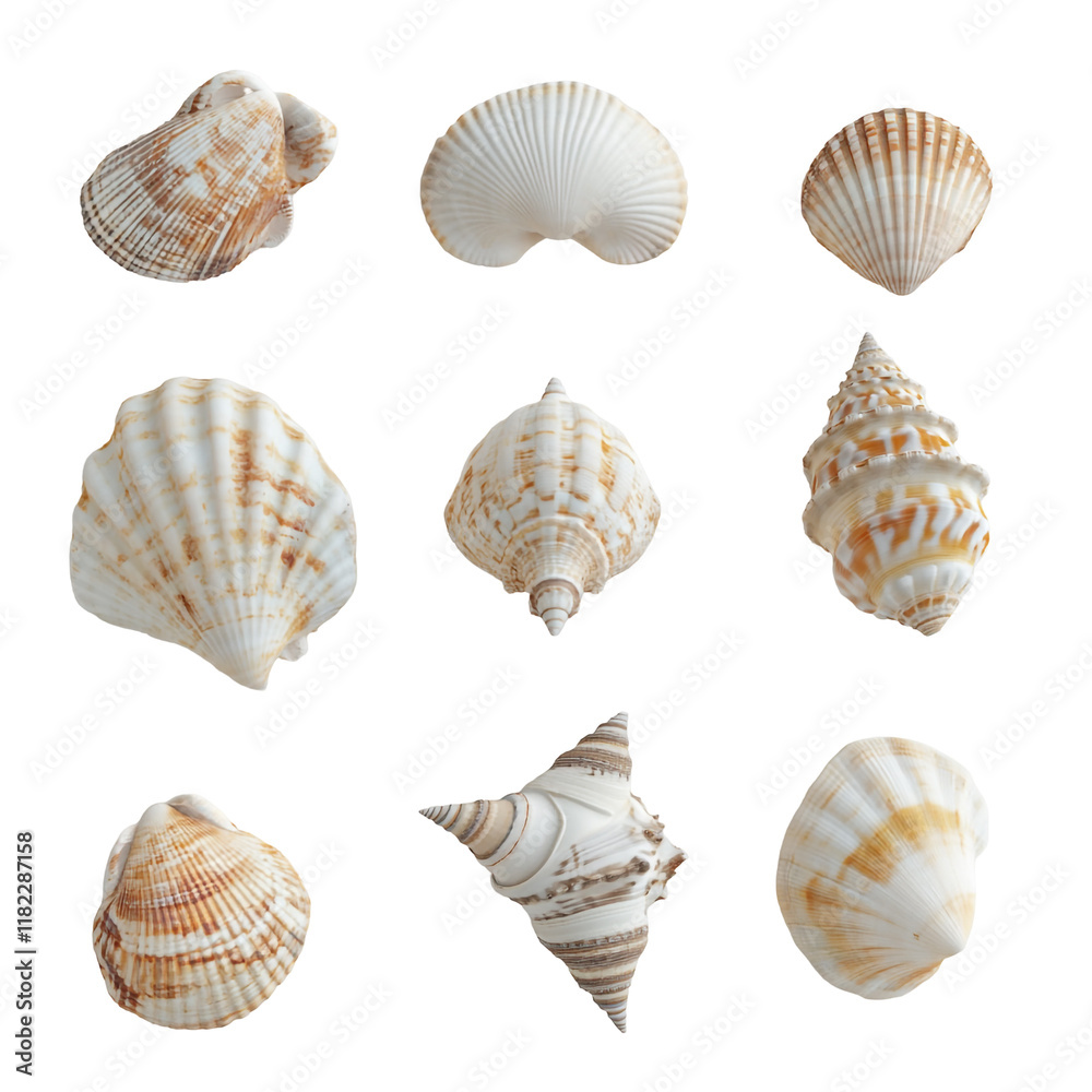 A Collection of Exquisite Seashells: Diverse Shapes and Hues A Collection of Exquisite Seashells: Diverse Shapes and Hues
