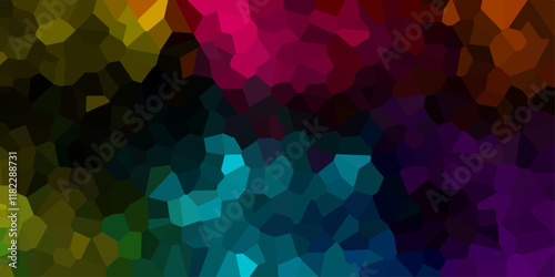 Crystalize multicolor broken tile and glass effect background. Dark Multicolor Broken Stained Glass Background with dark lines. Voronoi diagram background. Seamless pattern with 3d shapes vector. photo