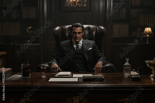 Mafia Boss at Desk: Power, Wealth, and Intimidation