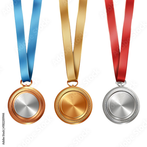 gold silver and bronze medals on transparent 
