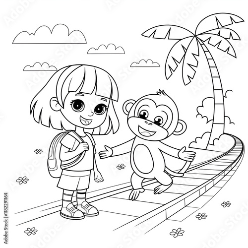 child on the beach and tree also monkey 