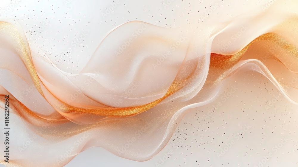 Obraz premium Matte white background with paint on it in featuring a smooth swirling blending of a glittering pastel peach