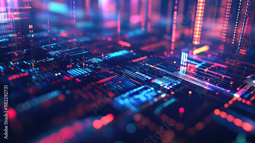 Futuristic neon abstract with glowing lights and vibrant colors, evoking a cyberpunk aesthetic