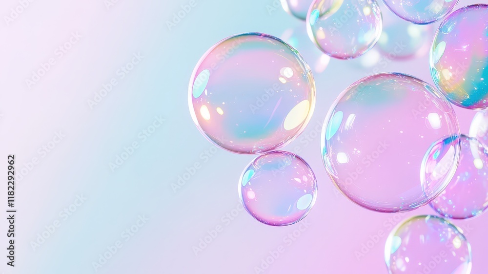 colorful soap bubbles floating against pastel gradient background, design children entertainment colorful soap bubbles floating against pastel gradient background, design children entertainment