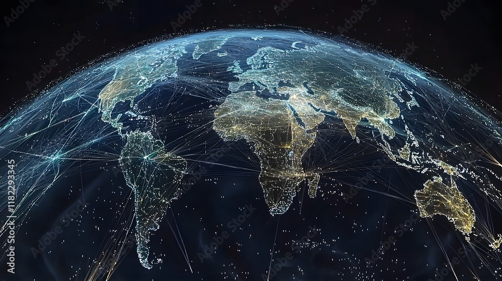 Obraz premium Digital Globe with Interconnected Data Network for Global Data Analysis Business Intelligence and Worldwide Information Visualization