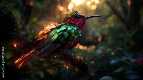 Enchanted Hummingbird in a Mystical Forest photo