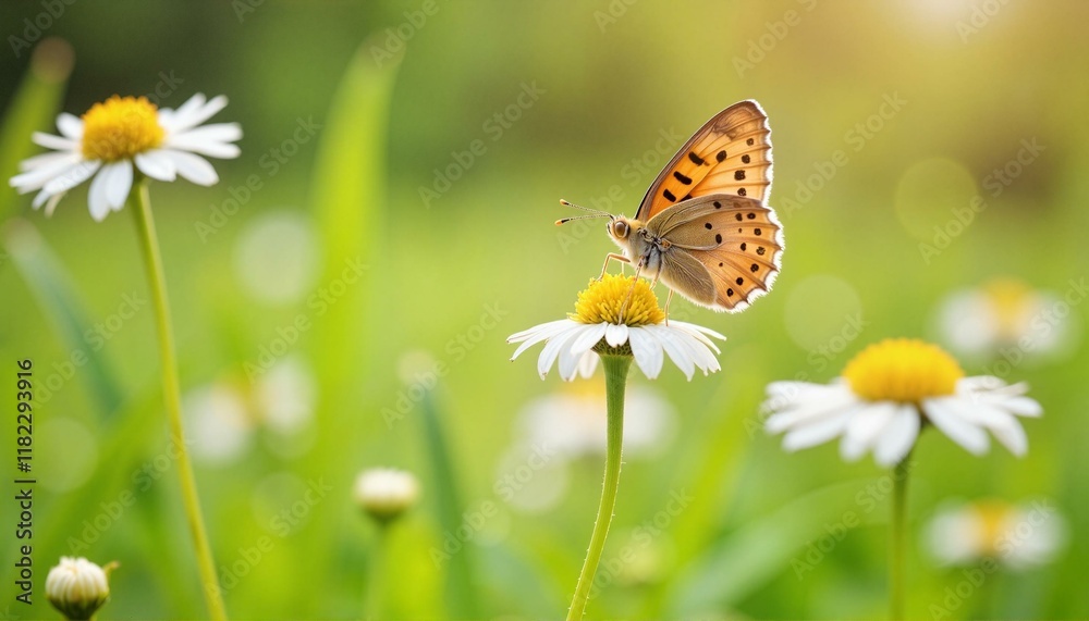 Delicate butterfly resting on blooming wildflower in serene meadow, nature's beauty Delicate butterfly resting on blooming wildflower in serene meadow, nature's beauty