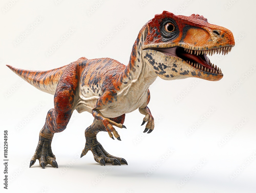 A realistic 3D rendering of a dinosaur, showcasing its detailed features and vibrant colors. A realistic 3D rendering of a dinosaur, showcasing its detailed features and vibrant colors.