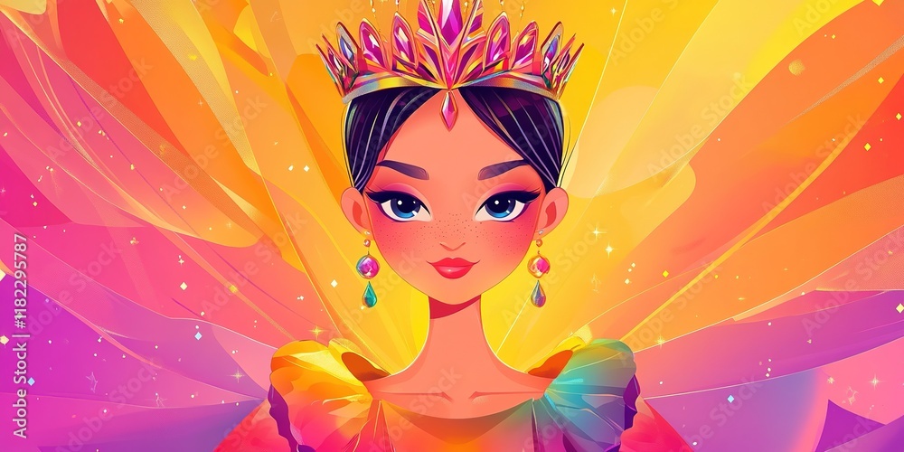 gorgeous queen girl ,cute cartoon character design, pretty princess or queen wearing gorgeous crown in dreamy fantasy whimsical vibes gorgeous queen girl ,cute cartoon character design, pretty princess or queen wearing gorgeous crown in dreamy fantasy whimsical vibes