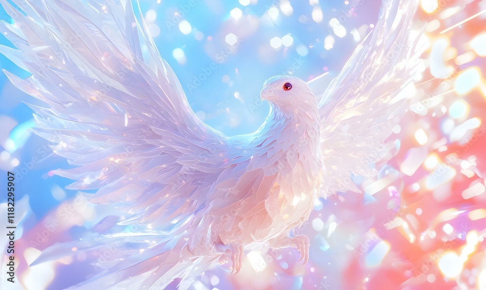 Obraz premium Snow Phoenix Sculpture, an ethereal figure of a phoenix crafted from snow, elegantly soaring with intricate details and shimmering frost accents.