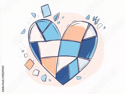 Colorful Patchwork Heart Illustration Featuring Geometric Shapes, Ideal for Celebrating Love, Friendship, and Creativity in a Playful and Whimsical Style photo