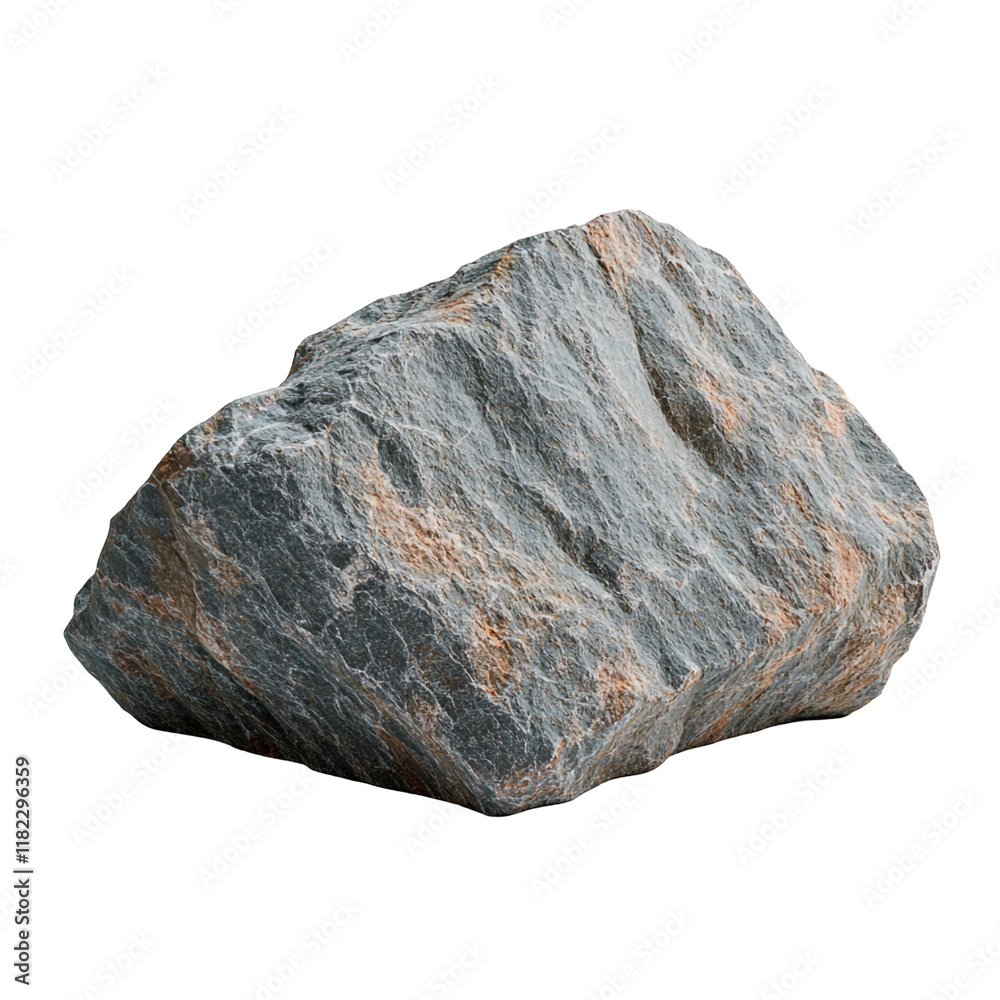 Fototapeta premium A Single Gray Boulder, Isolated on Black Background