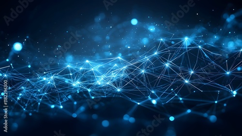 Futuristic digital data streams interconnected networks and glowing geometric patterns symbolizing the power and potential of mega intelligence and technological innovation