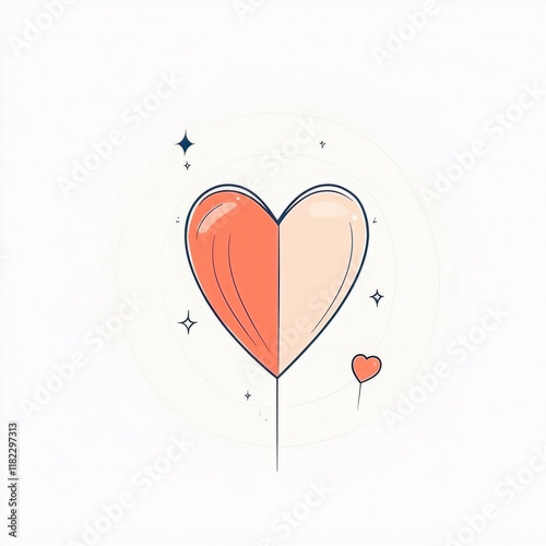 Charming and Playful Illustration of Heart-Shaped Balloons with Soft Colors and Whimsical Elements for Romantic and Joyful Themes photo