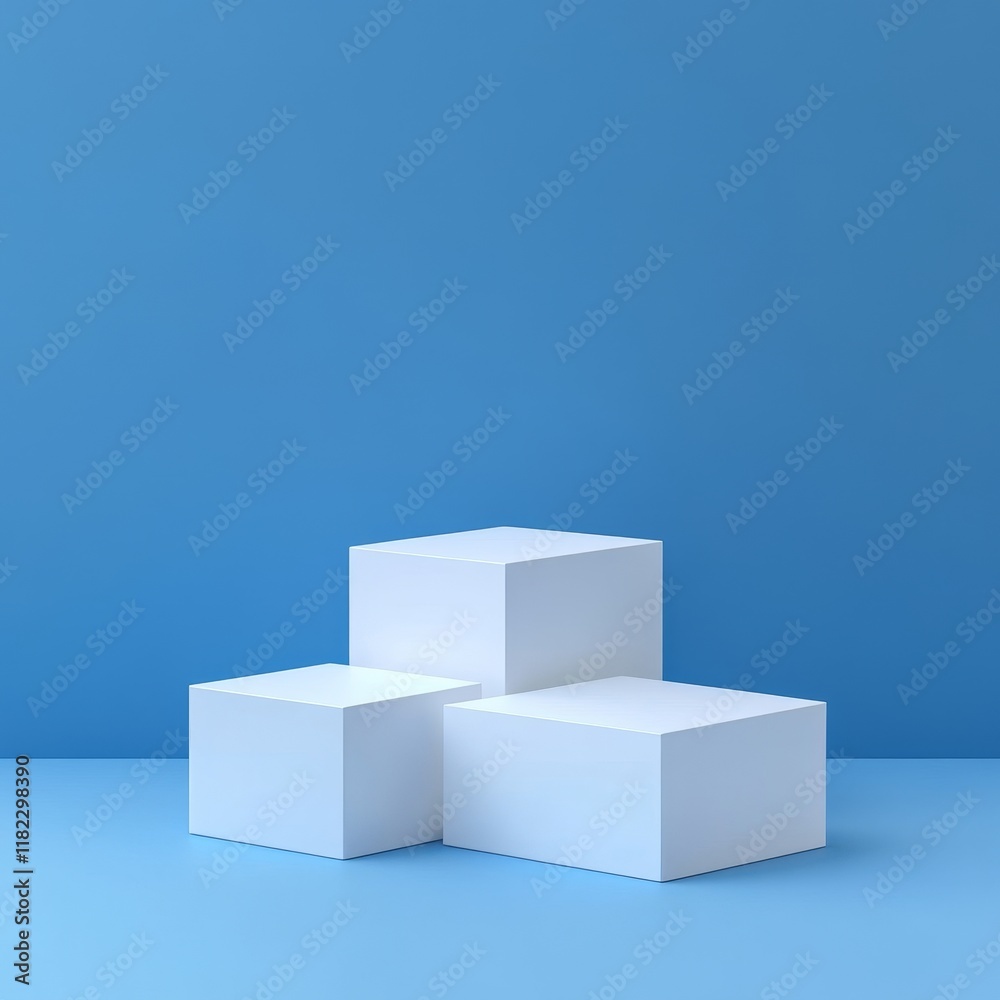 3d render of white podium on blue background. Abstract background. 3d render of white podium on blue background. Abstract background.