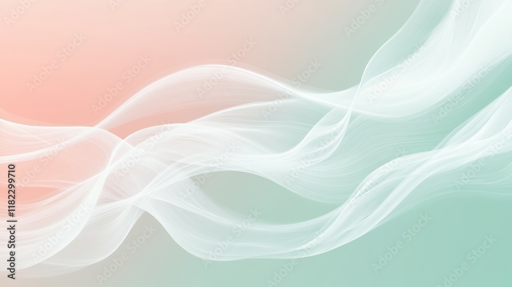 Obraz premium Flowing white streaks over muted sage green and pale coral minimalist artistic background high detail