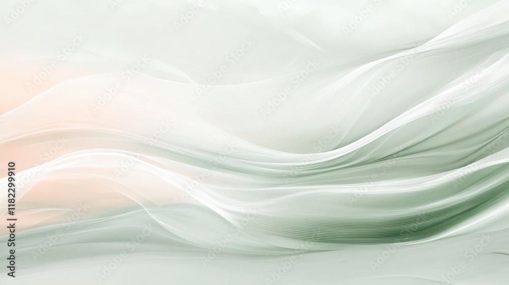 Fototapeta premium Flowing white streaks over muted sage green and pale coral background minimalist artistic look high detail