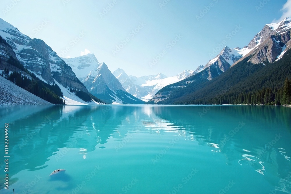 Naklejka premium Turquoise ice ripples on a calm mountain lake, serene, turquoise