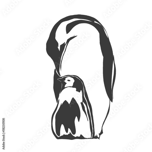 mother and baby penguin vector without background