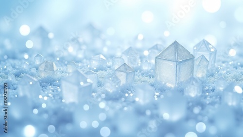 A seamless macro pattern of ice crystals with intricate geometric designs. Frosty blue gradients and sparkling details evoke winter's delicate beauty, ideal for elegant seasonal branding.