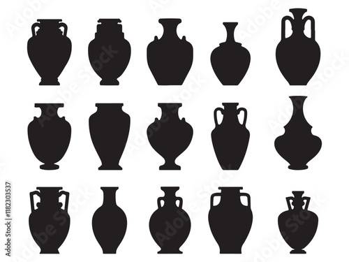 Collection of Black Silhouette Greek Vases