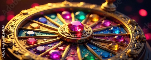 Wallpaper Mural Golden Wheel of Fortune with intricate carvings and gemstones rotating slowly, gemstone, fortune wheel Torontodigital.ca