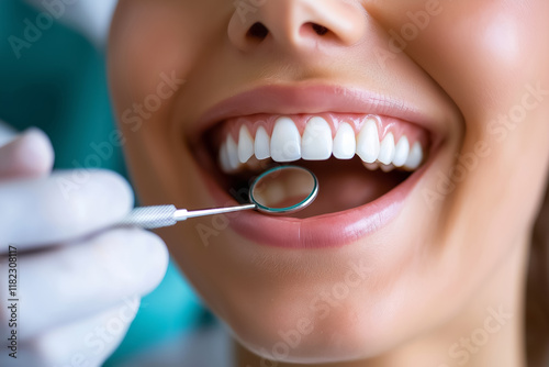Doctor dentist checks teeth using dental instrument, close-up. International Day of dentist