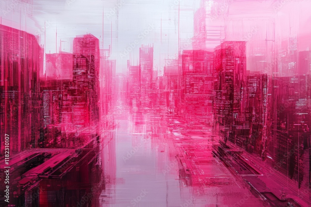 Abstract pink cityscape, painted texture, digital feel. Abstract pink cityscape, painted texture, digital feel.