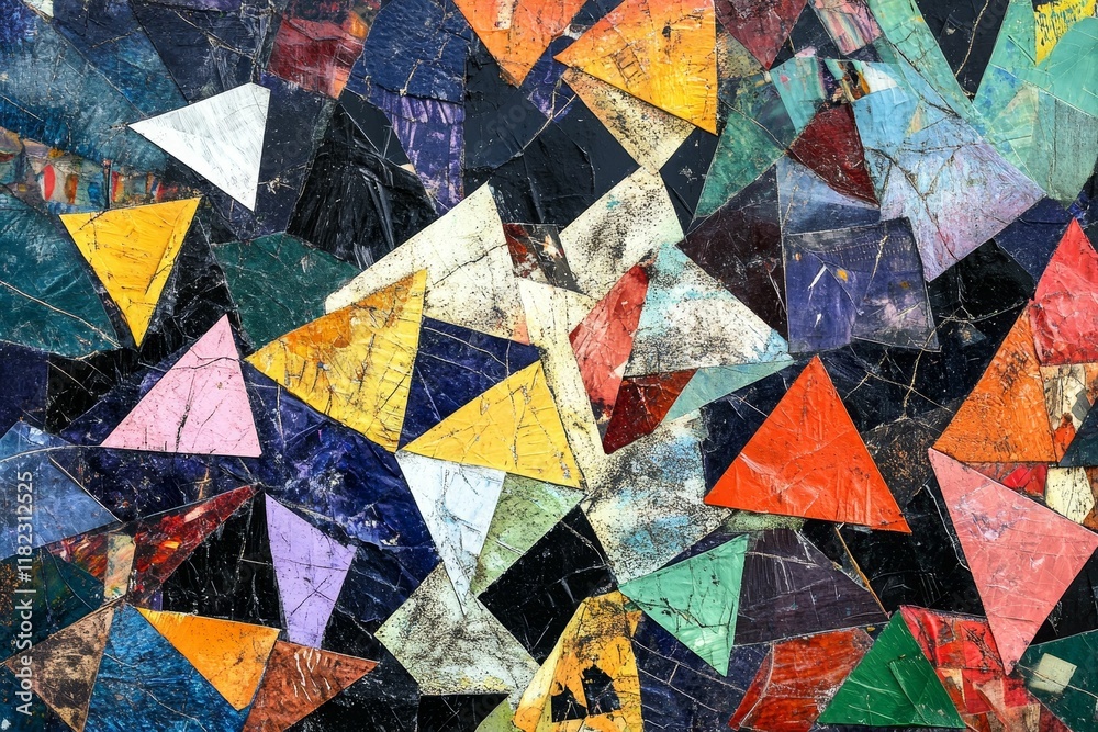 Abstract collage; multicolored triangular shapes. Abstract collage; multicolored triangular shapes.