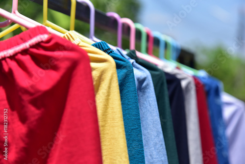 Colorful cloth on a clothesline photo