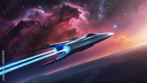 Futuristic spacecraft exploration outer space digital art cosmic environment dynamic perspective