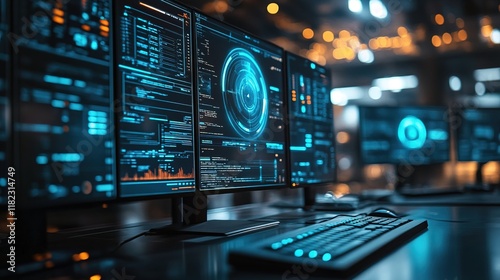 Wallpaper Mural An ultra-modern workspace with holographic monitors and virtual assistants, sleek and futuristic  Torontodigital.ca