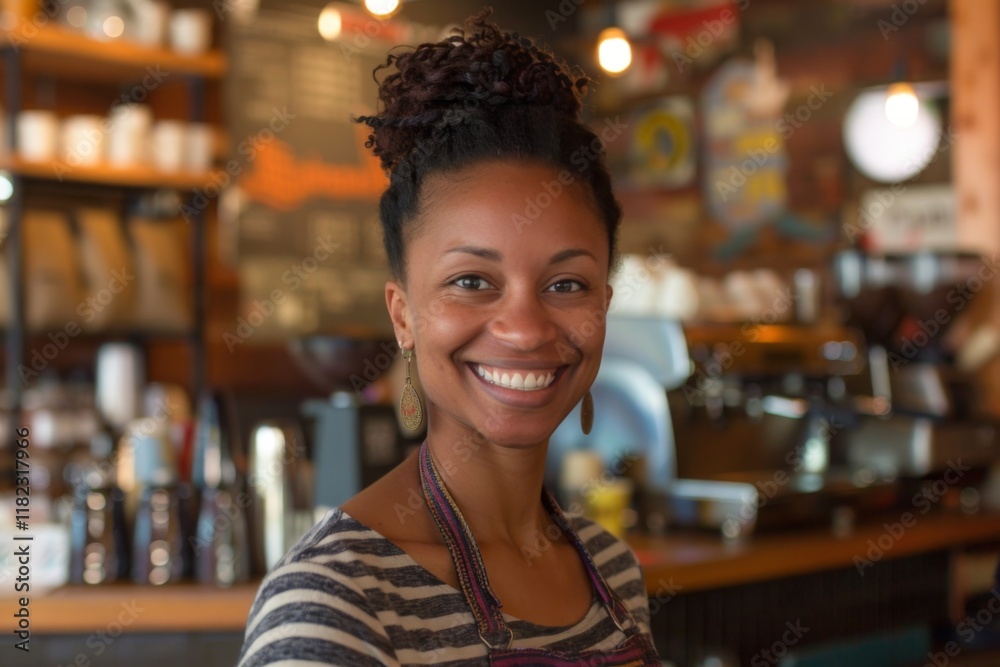 Portrait of a smiling young African American woman in a cafe Portrait of a smiling young African American woman in a cafe