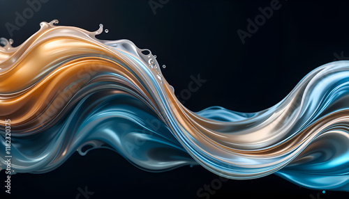 Elegant golden and gray liquid wave abstract design with dynamic flow, ideal for luxury backgrounds, creative concepts, and modern aesthetics photo