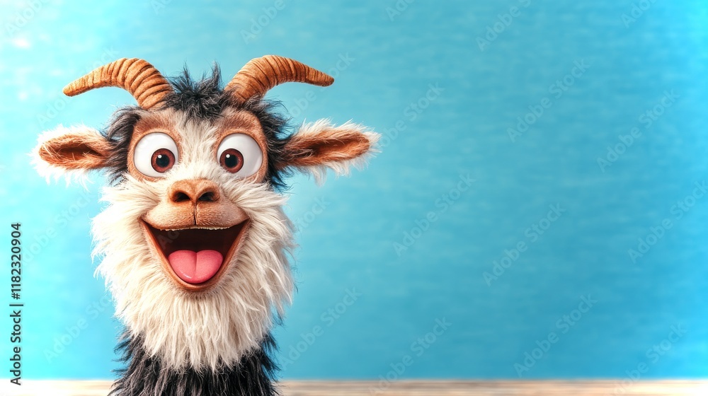 Fototapeta premium Illustrated goat with expressive facial features and lively charm in vibrant setting