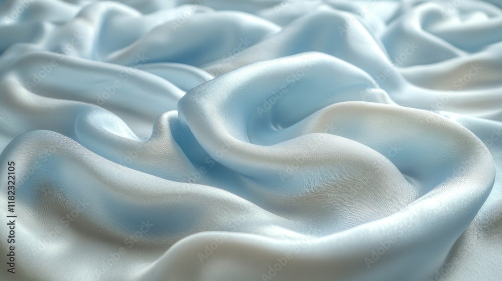 Soft blue satin fabric with gentle folds and waves. Soft blue satin fabric with gentle folds and waves.
