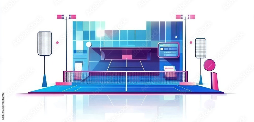 Illustrated vector concept of a badminton training system with modern, digital interactive elements. Illustrated vector concept of a badminton training system with modern, digital interactive elements.