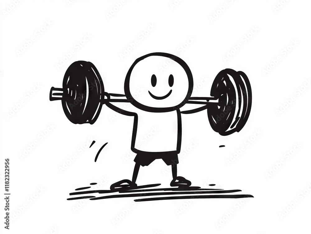A stick figure lifting a barbell in the air A stick figure lifting a barbell in the air