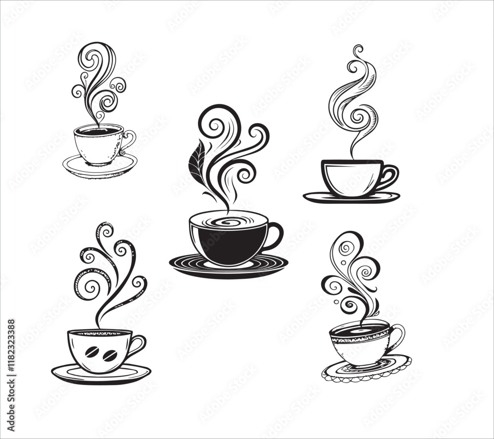 Obraz premium Black and white Line art coffee icon