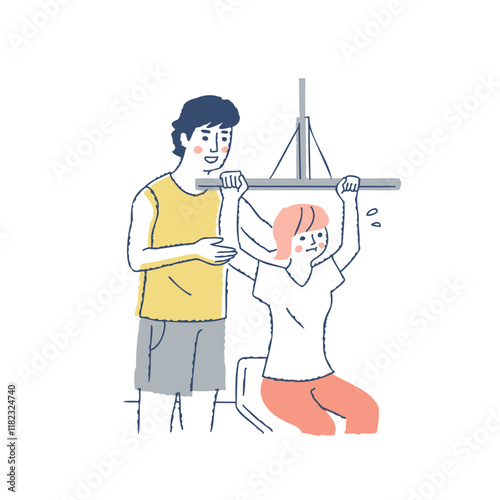 ジムでパーソナルトレーニングを受ける女性とトレーナー