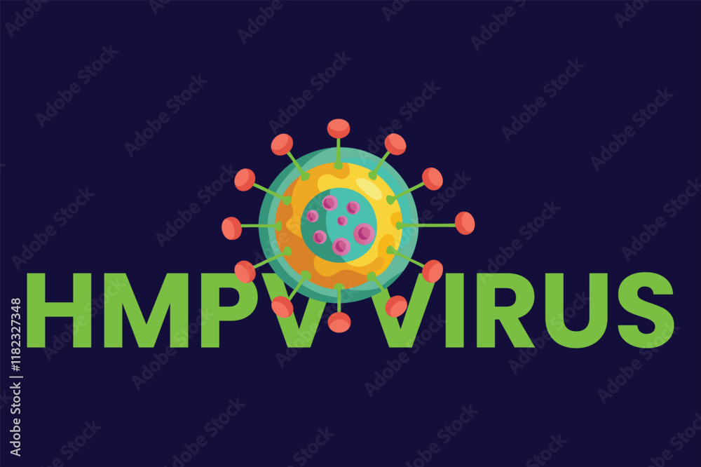 Fototapeta premium HMPV virus banner, Human Metapneumovirus respiratory virus vector ,HMPV virus outbreak, virus floating in a cellular environment vector background