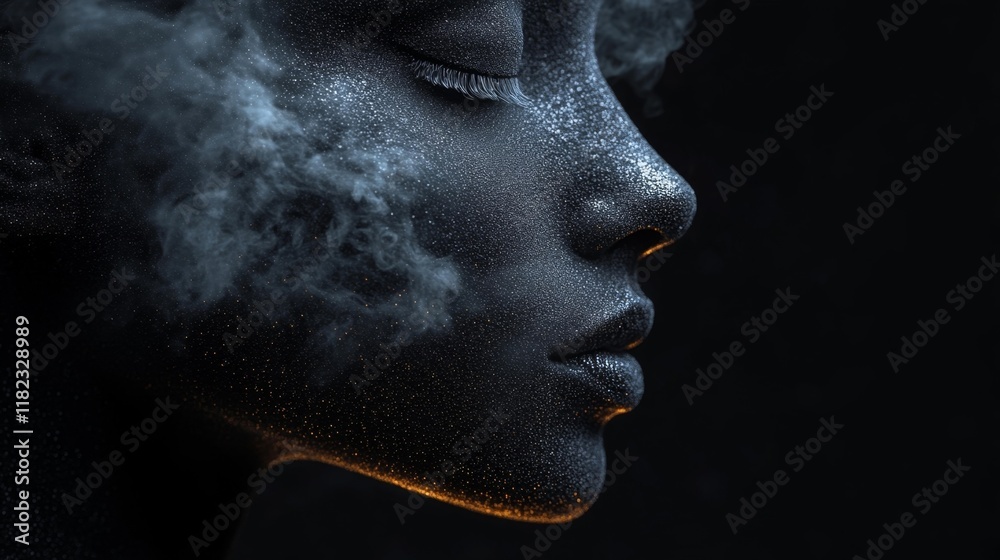 Abstract Profile of a Woman with Smoke and Glitter. Generative AI Abstract Profile of a Woman with Smoke and Glitter. Generative AI