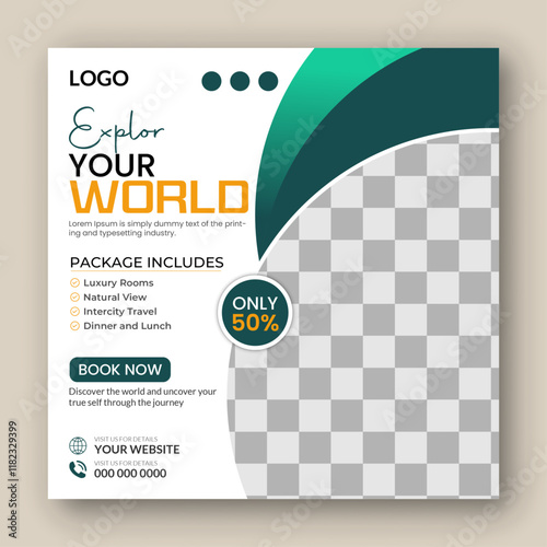 Explore New World social media post and Holiday package social media post