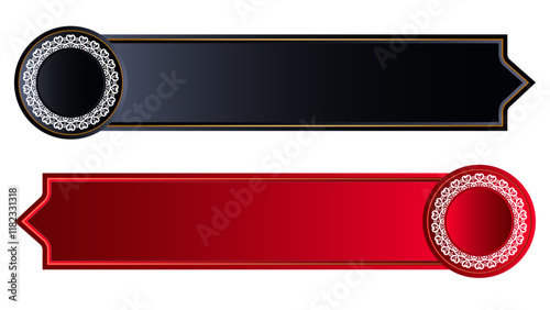 Set of luxury color golden arabic islamic banner title frame text box border transparent background