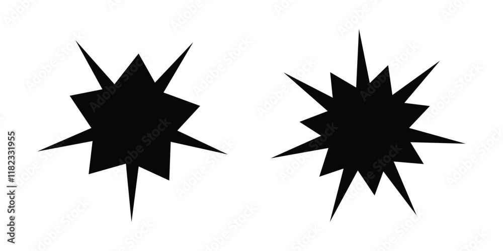 Fototapeta premium Two Abstract Black Starburst Shapes on White Background